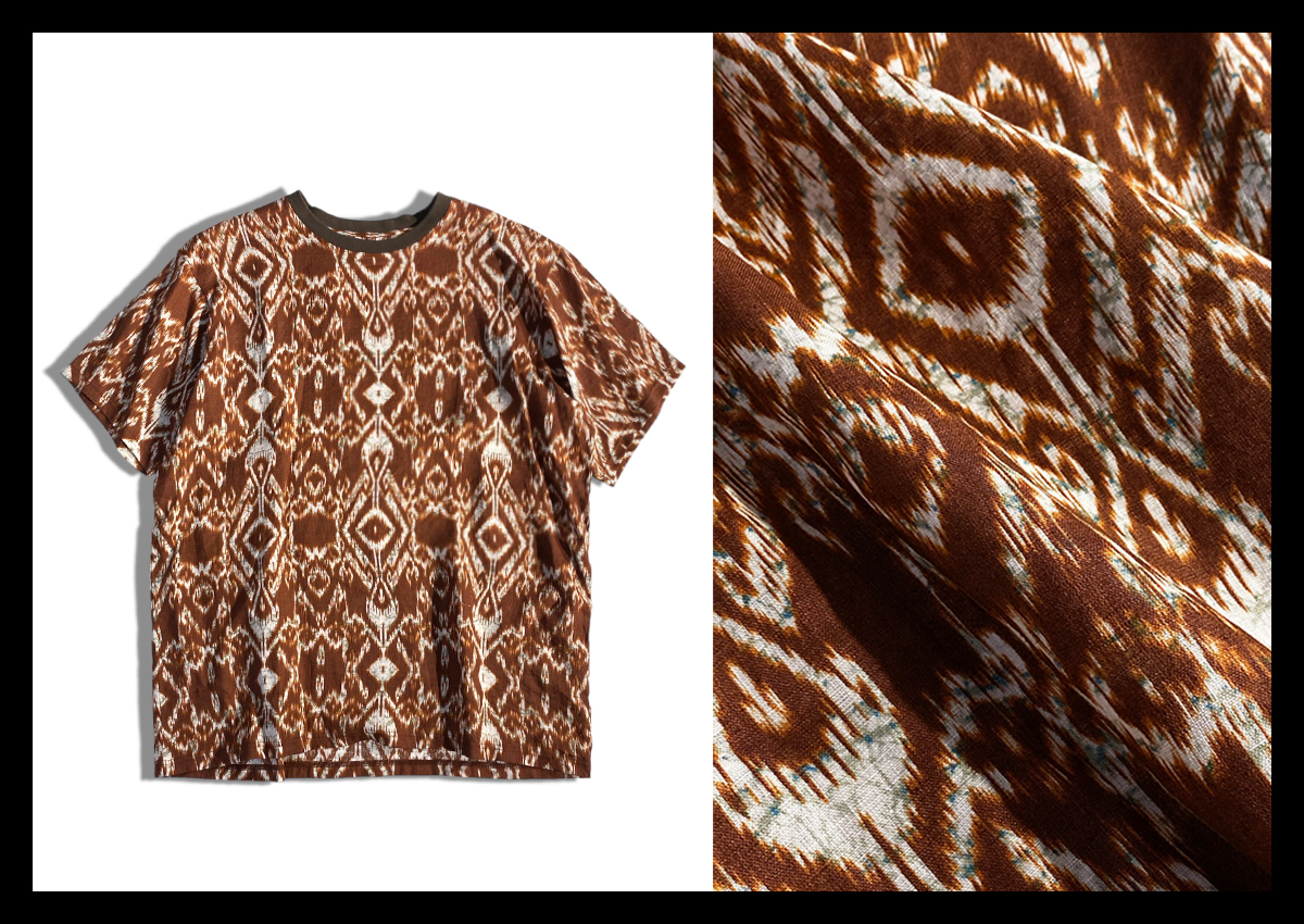 定価3.1万 ケイスリーヘイフォード Casely Hayford リラクシーな着心地の オーバーサイズ リネン クルーネックTシャツ 麻 総柄 日本製 M