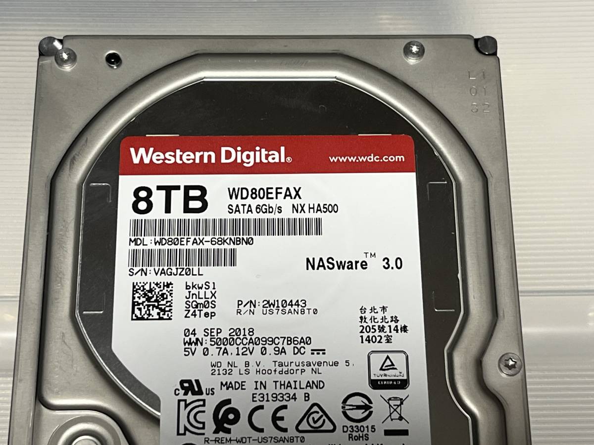 □ 売切！ 使用19650時間 WD RED WD80EFAX 8TB 3.5inch SATA 600 HDD 25mm