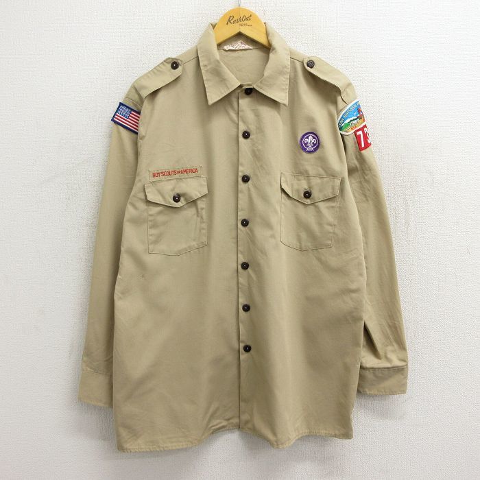 XL/古着 長袖 ボーイスカウト シャツ メンズ 80s ワッペン ベージュ カーキ 23jul26 中古 トップス