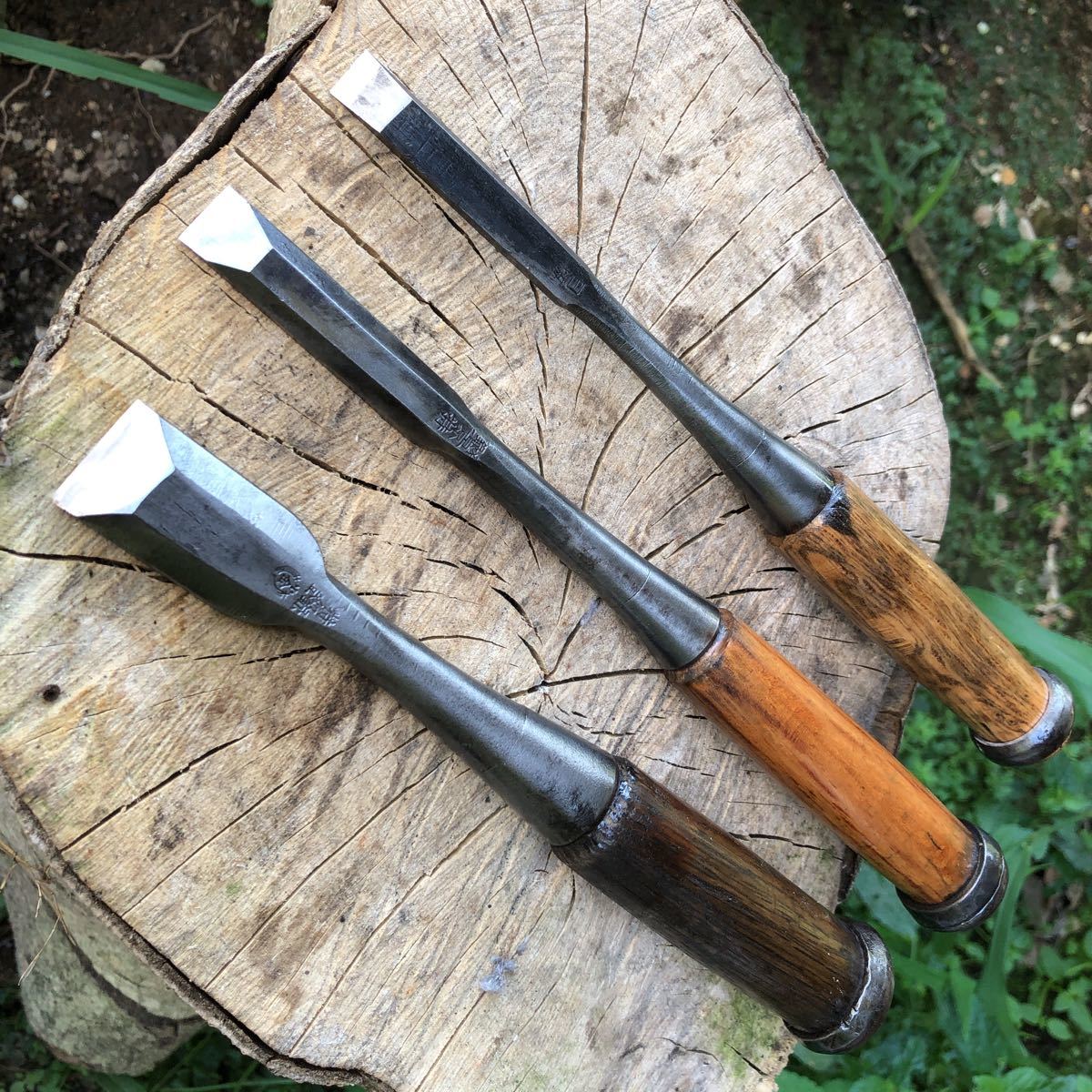 古鑿３本　実用研磨済み　少し斜め研ぎになりました^_^サイズは写真でご確認！