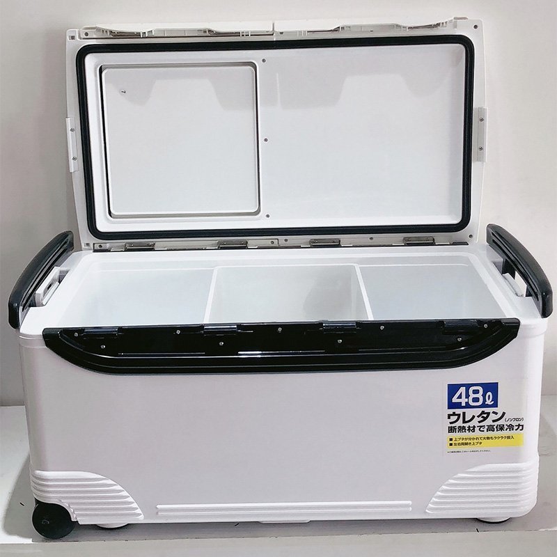 1円 新品 釣り用クーラーボックス 大容量 大型48L 座れる頑丈マッスル 