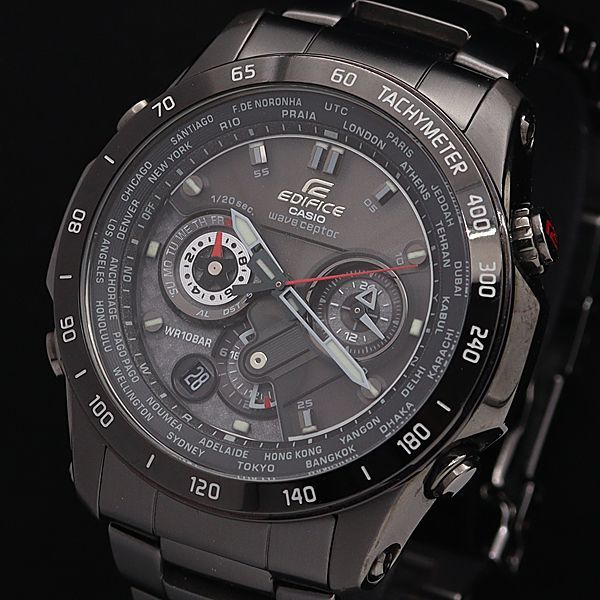 1円 稼働 良品 箱/コマ5付 カシオ 電波ソーラー EQW-M1000D エディフィス 黒文字盤 デイデイト メンズ腕時計 0033000HSY