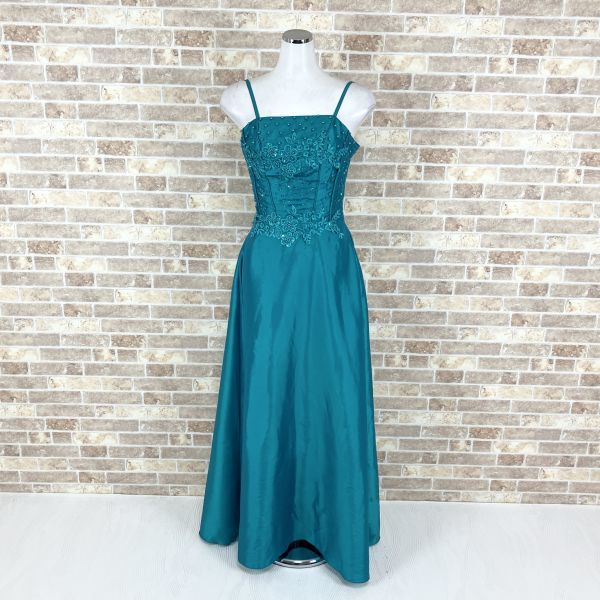 1円 ドレス Wink Wink ロングドレス ブルーグリーン光沢 マキシ丈 中 