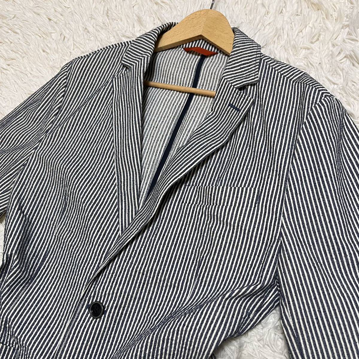 HUGO BOSS ストライプ シアサッカー テーラードジャケット 春夏 54 HUGO BOSS 【漢のお洒落】ヒューゴボス メンズ テーラード サマー