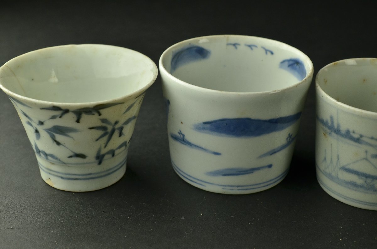 蕎麦猪口.05】江戸時代 古伊万里 蕎麦猪口 10点 ☆日本古美術染付古玩