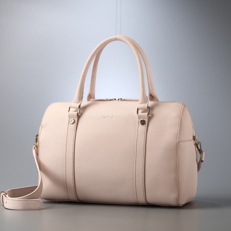 MF3353〇アニエスベー*agnes b.*レザー*ロゴ*2WAY*トートバッグ*ショルダーバッグ*クロスボディ/斜め掛け*手提げ*鞄*ピンク