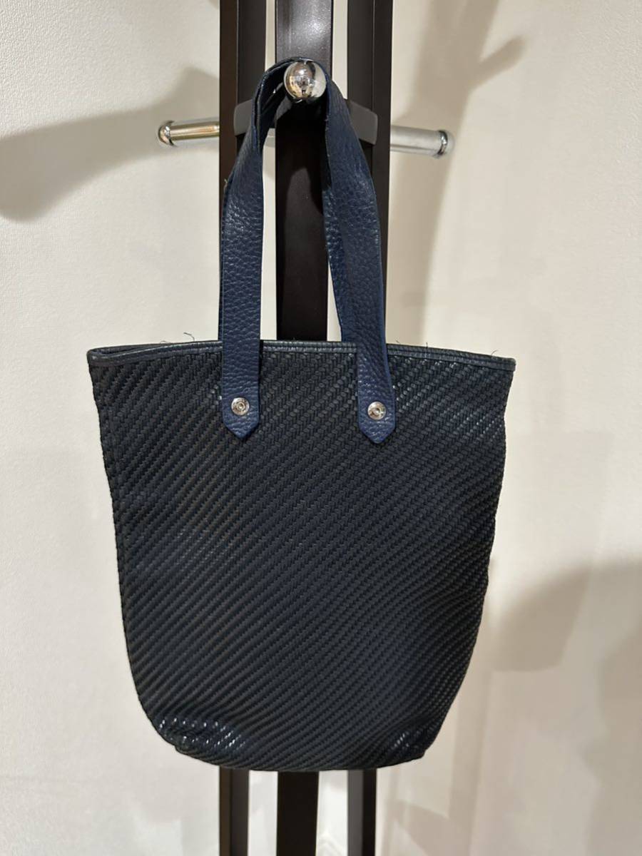 ◇ HERMES エルメス アメダバディアゴPM・レザー コード イントレチャートトートバッグ ネイビー