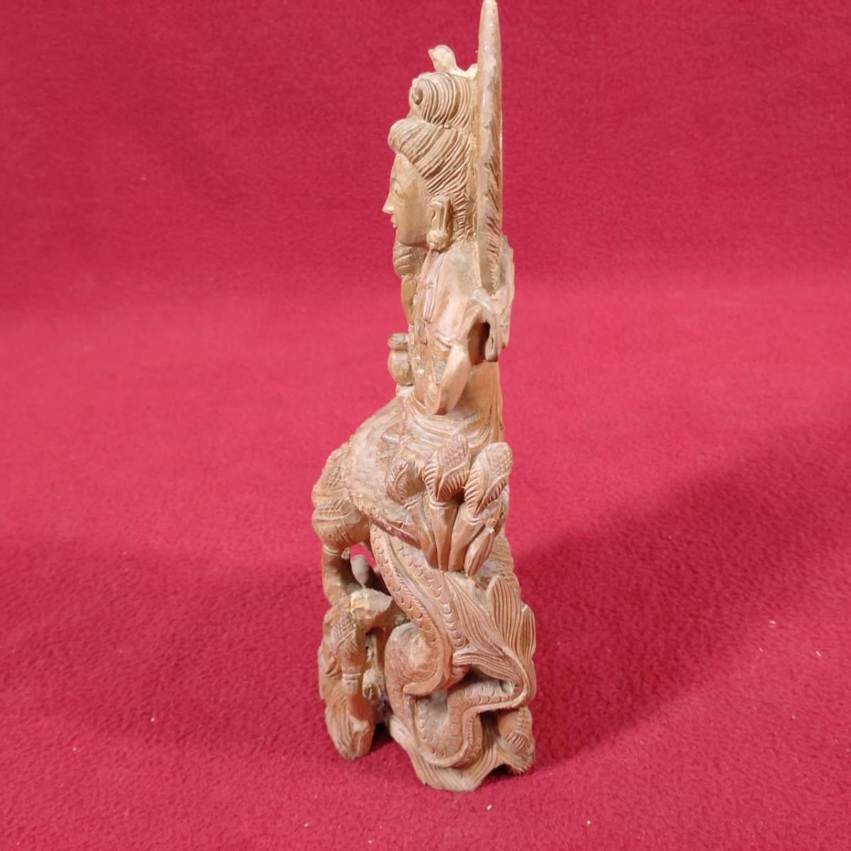 ① 旧家蔵出 旧家 名家 うぶ品 初出し 木製 龍上観音 仏像 豊穣 置物