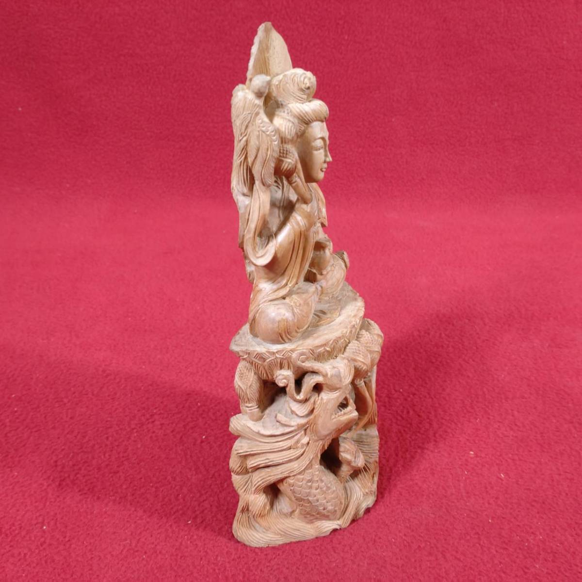 ① 旧家蔵出 旧家 名家 うぶ品 初出し 木製 龍上観音 仏像 豊穣 置物