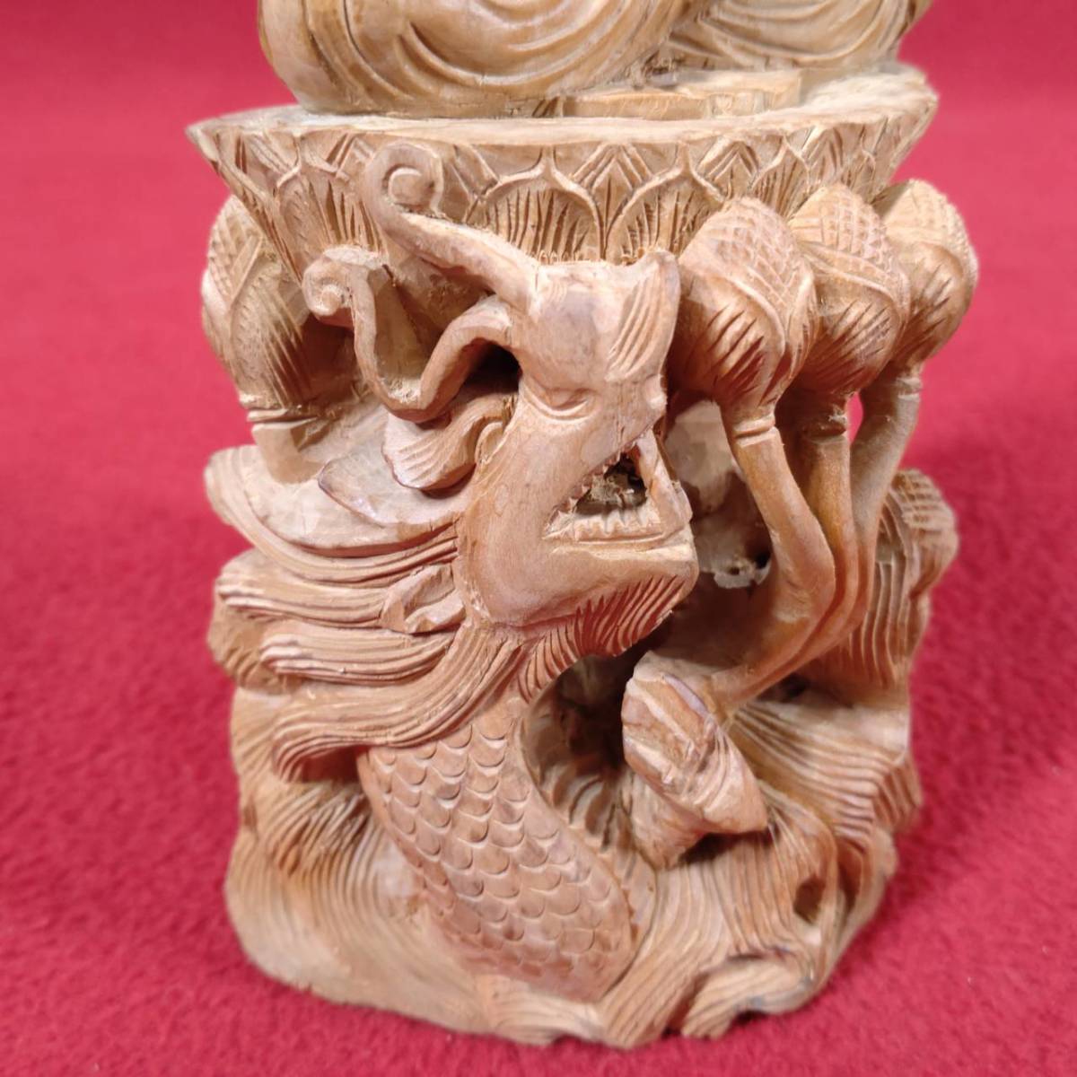 ① 旧家蔵出 旧家 名家 うぶ品 初出し 木製 龍上観音 仏像 豊穣 置物