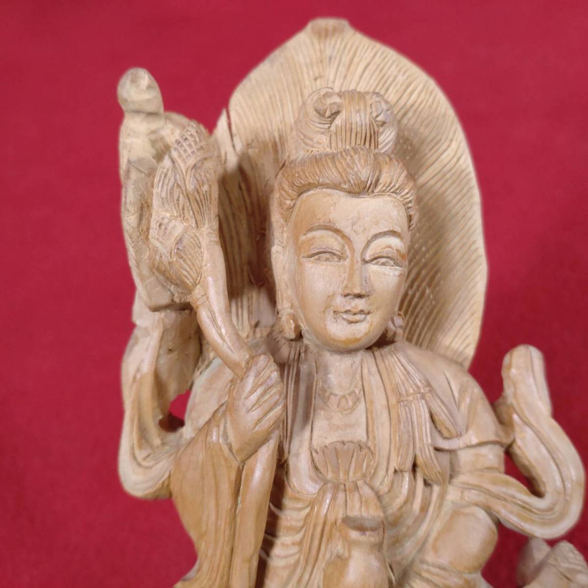 ① 旧家蔵出 旧家 名家 うぶ品 初出し 木製 龍上観音 仏像 豊穣 置物