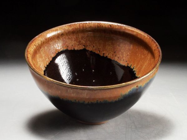 宋時代 藍覆輪天目茶碗 箱付 宋時代 建窯 油滴天目覆輪