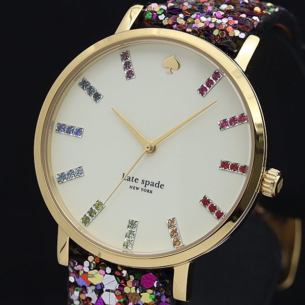 1円 稼働 美品 箱付 ケイトスペード QZ アイボリー文字盤 石付 ラウンド レディース腕時計 NBY0727 2385000IKE