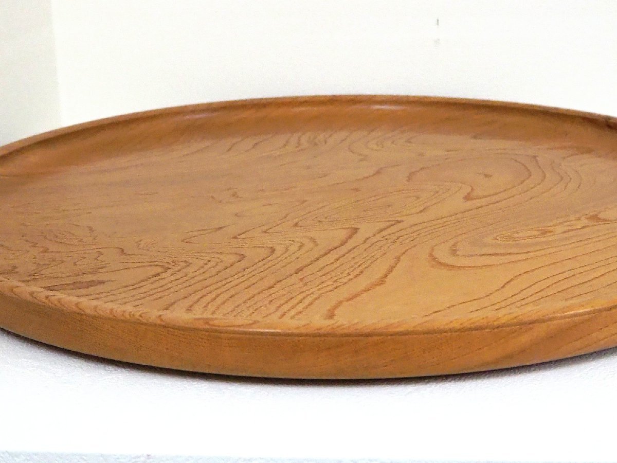 未使用 保管品 【 細川毅造 天然木 欅（ケヤキ）丸盆（特大）直径55cm