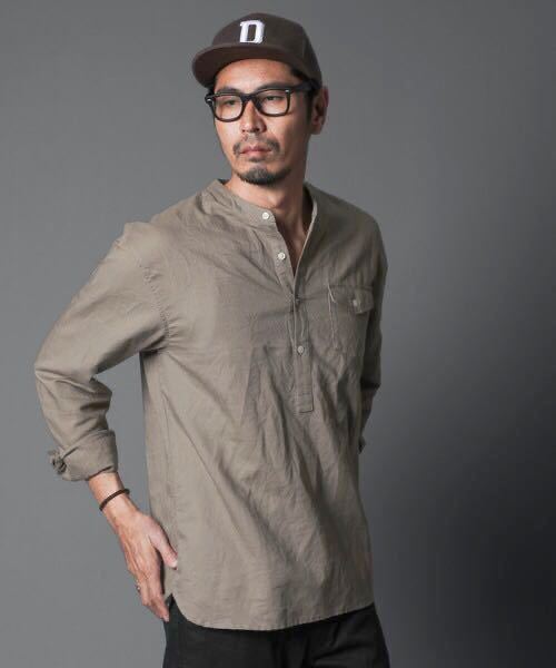 The DUFFER of ST.GEORGE COTTON LINEN PO SHIRT：麻素材 ノーカラーシャツ XL