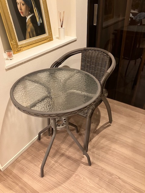 ラタン調 ガーデン テーブル チェア 3点セット ブラウン ガーデン  