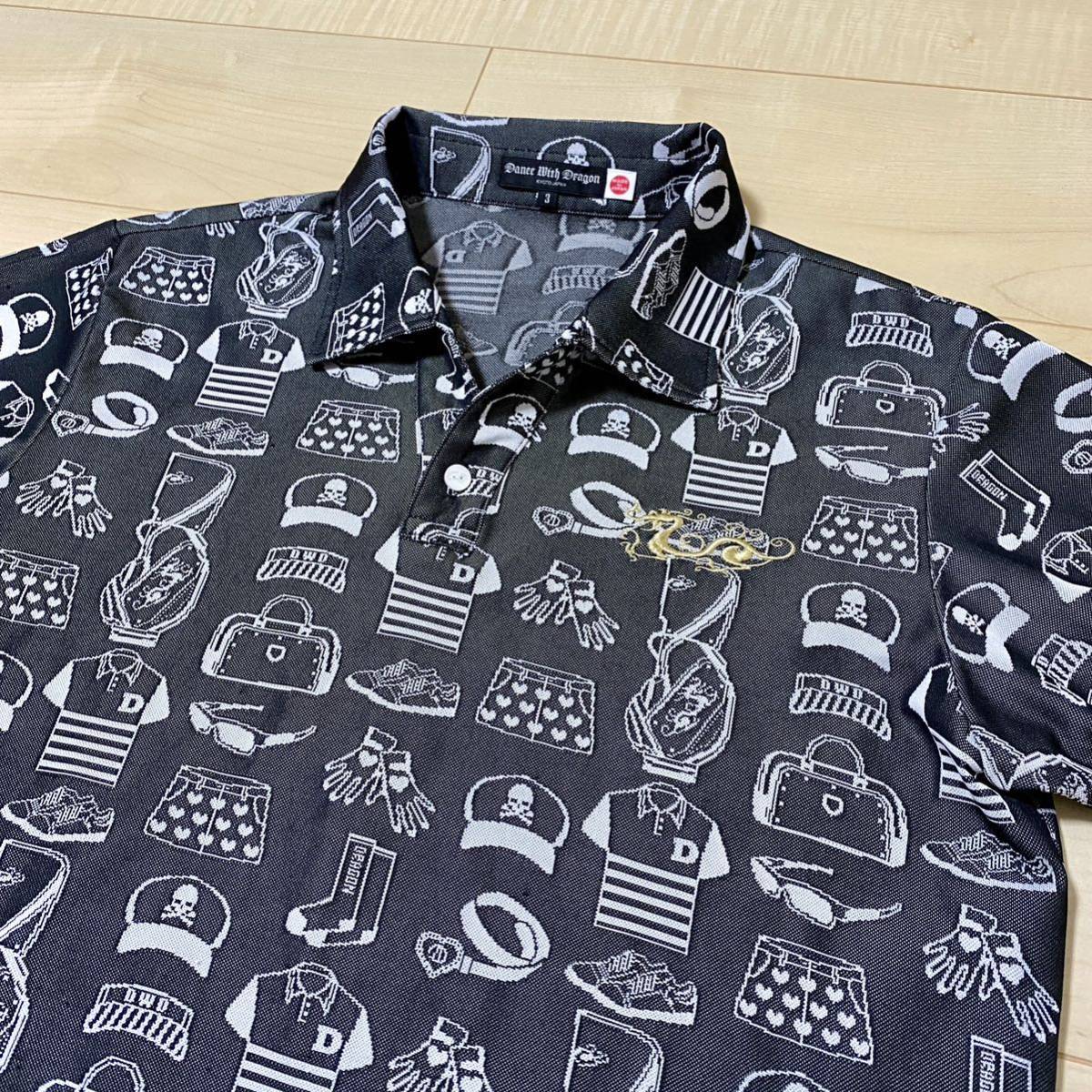 ダンスウィズドラゴン 3 メンズ 半袖シャツ 総柄 ポロシャツ Dance With Dragon 格安スタート！！