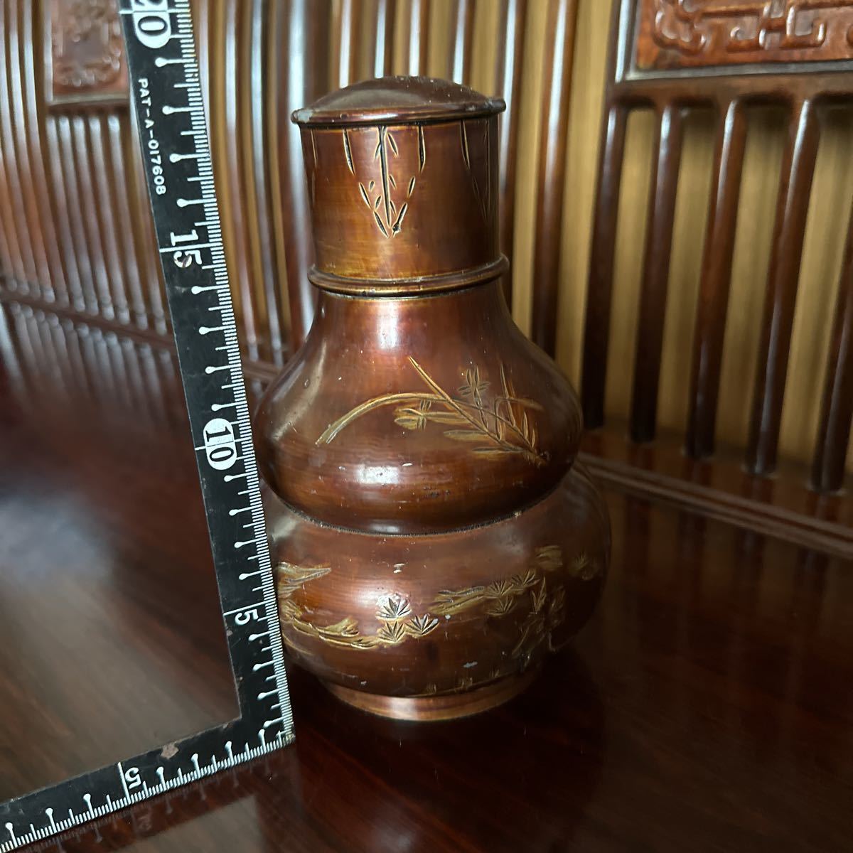 即納】骨董 茶壷 間村自造 古錫製 梅花 茶入れ 茶道具 煎茶 茶筒 茶道