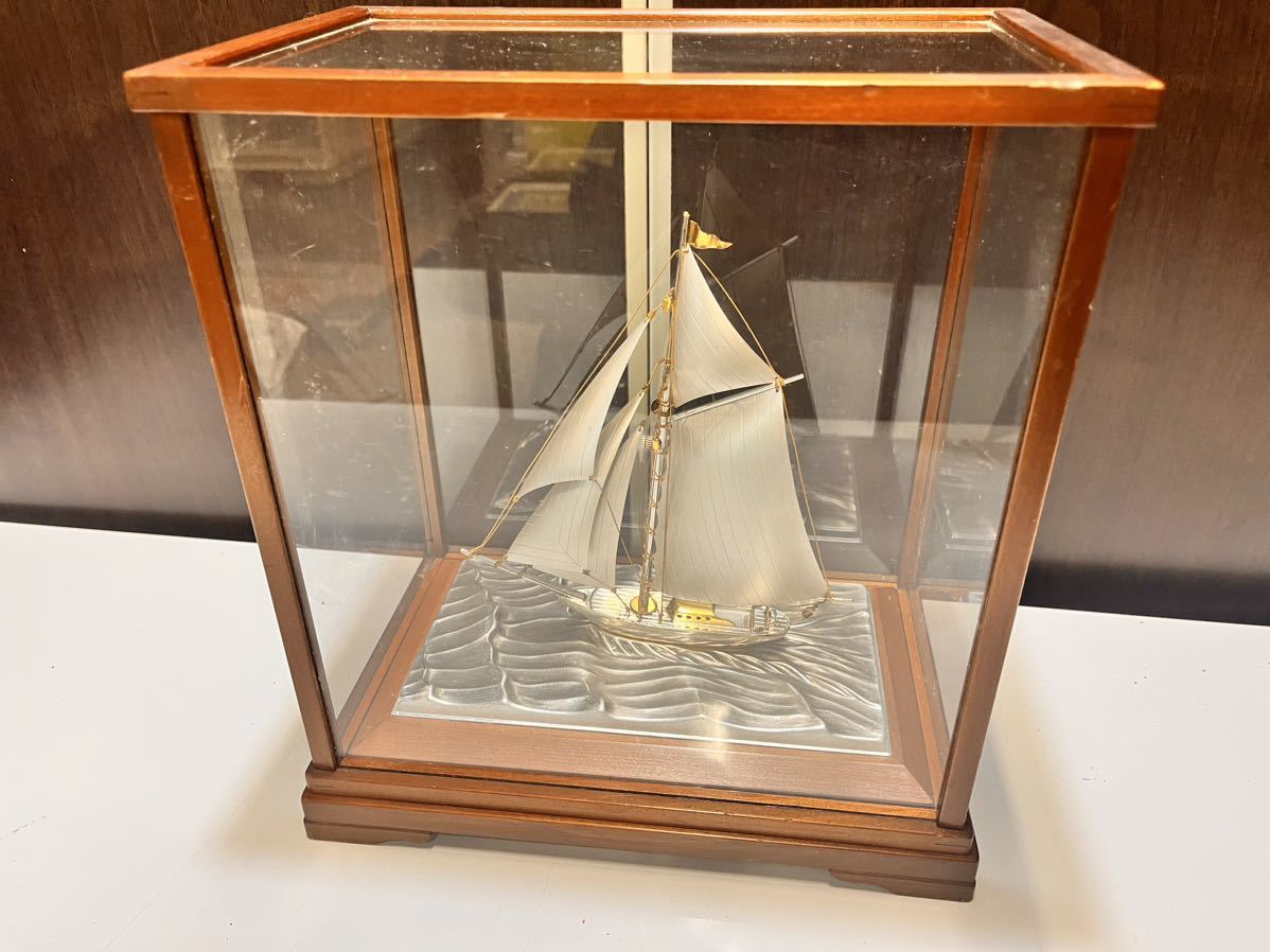 SILVER 950 銀製 帆船 ヨットガラスケース シルバー 置物シルバー銀製