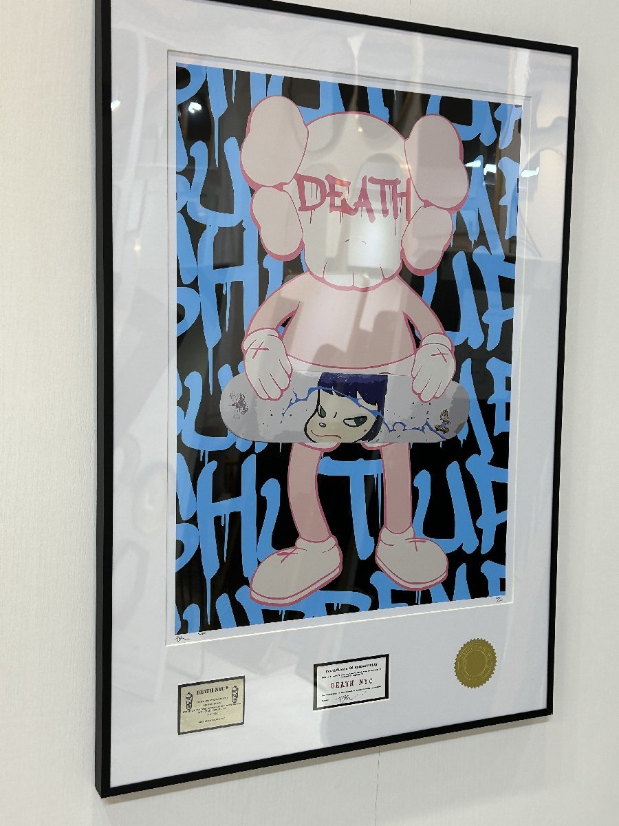 DEATH NYC 額付き 世界限定100枚 アートポスタ KAWS ピンク スケート