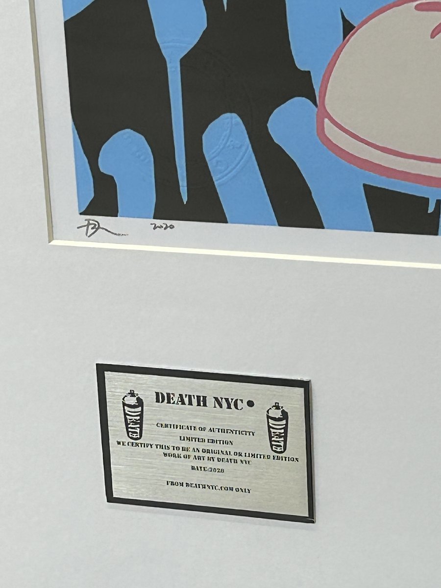 DEATH NYC 額付き 世界限定100枚 アートポスタ KAWS ピンク スケート