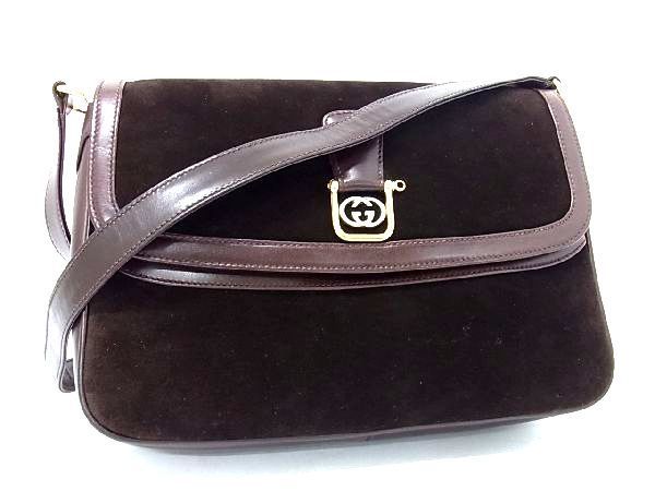 1円 GUCCI グッチ オールドグッチ ヴィンテージ インターロッキングG スエード クロスボディ ショルダーバッグ ブラウン系 AR0851