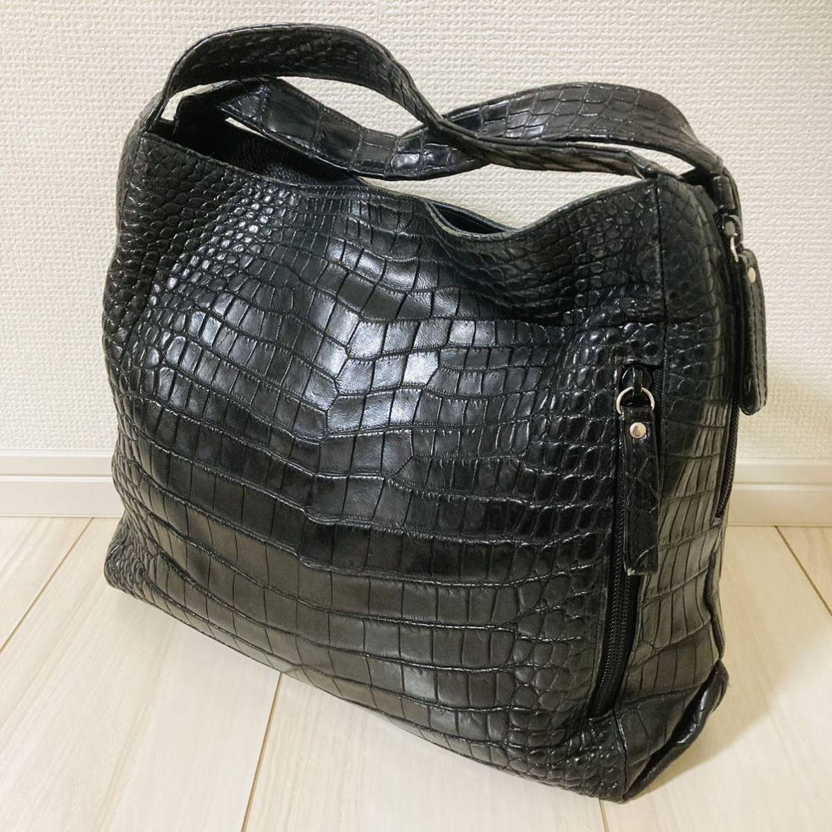 JRA認定 マット加工 ワニ革 クロコダイルレザー ショルダーバッグ 