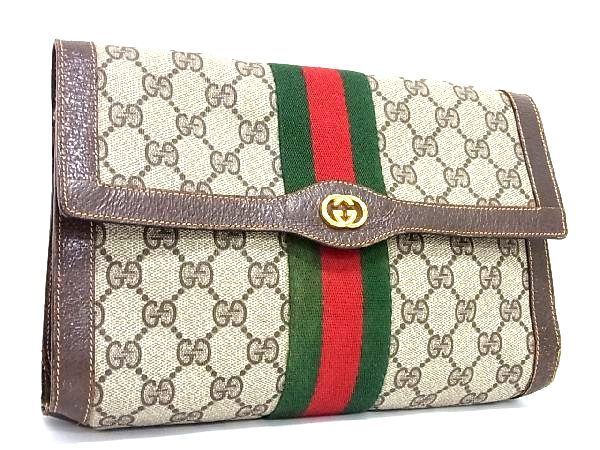 1円 GUCCI グッチ シェリーライン GG柄 PVC×レザー クラッチバッグ セカンドバッグ メンズ レディース ブラウン系 AR0121