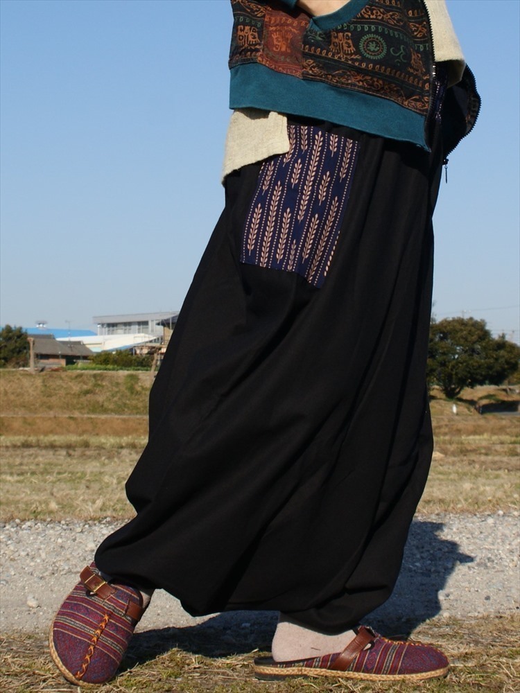 ★エスニック サルエルパンツ 両サイドポケット コットン素材 送料込★新品C★シンプル アラジンパンツ コットン ユニセックス 透け感無し