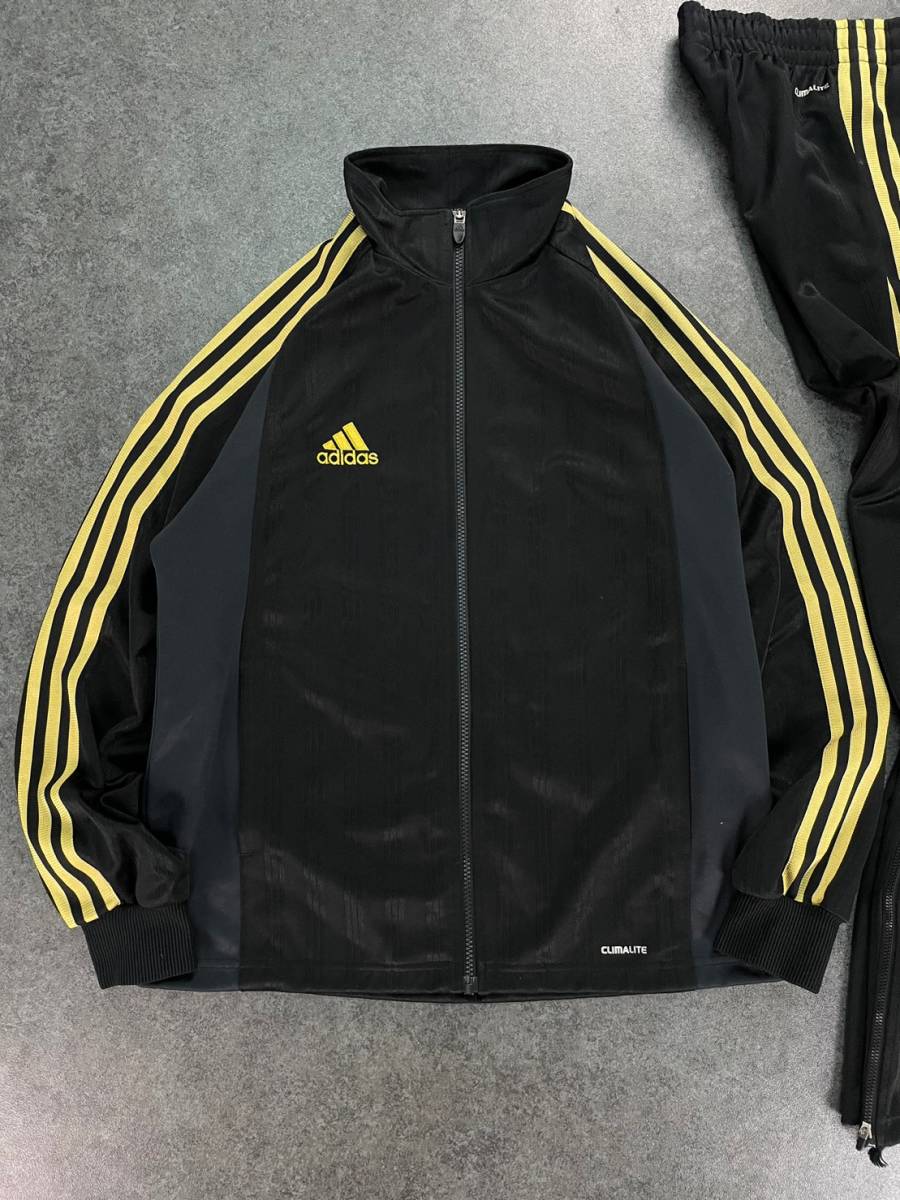 S-WEAR 黒×黄色 ウェア上下セット adidas スエット上下セットアップ 黒
