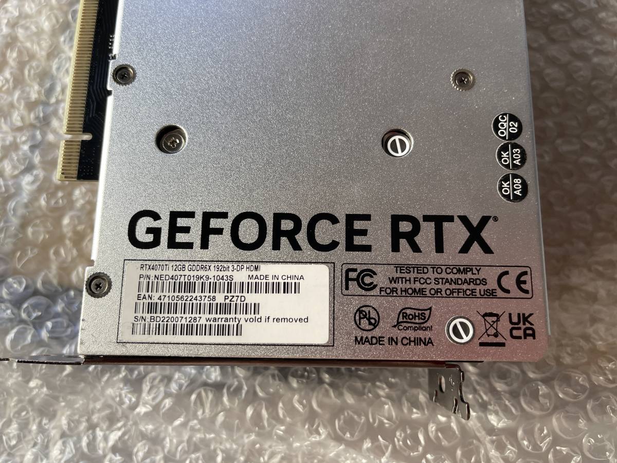 PALIT GeForce RTX 4070 Ti 12G ジャンク GeForce RTX4070Ti(PCI 