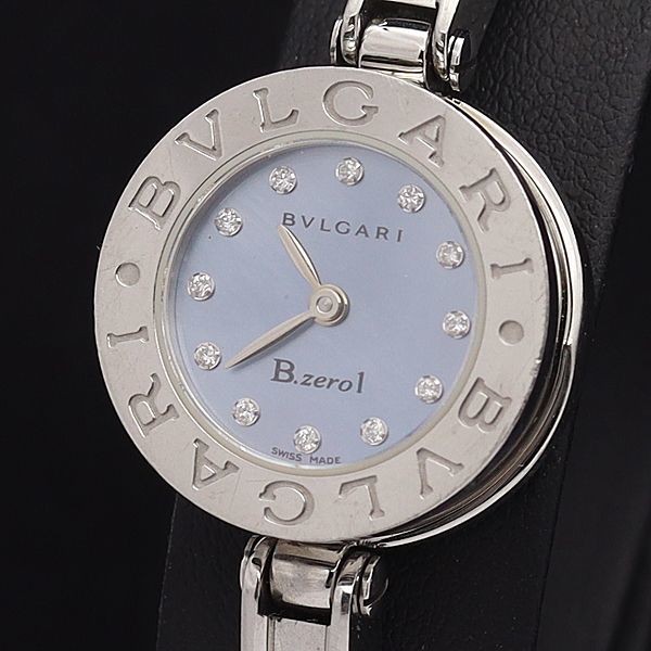 1円 箱/保証書付 ブルガリ QZ BZ22S ビーゼロワン プッシュ式リューズ ブルーシェル文字盤 石付 レディース腕時計 2811600NKG