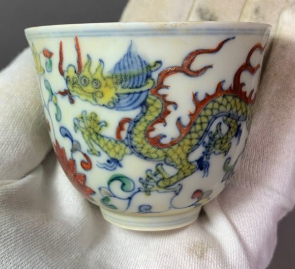 【伊】色絵龍鳳凰絵碗　大明成化年製　(李230822)　(中国古董 中国古美術 唐物 中国　古玩)