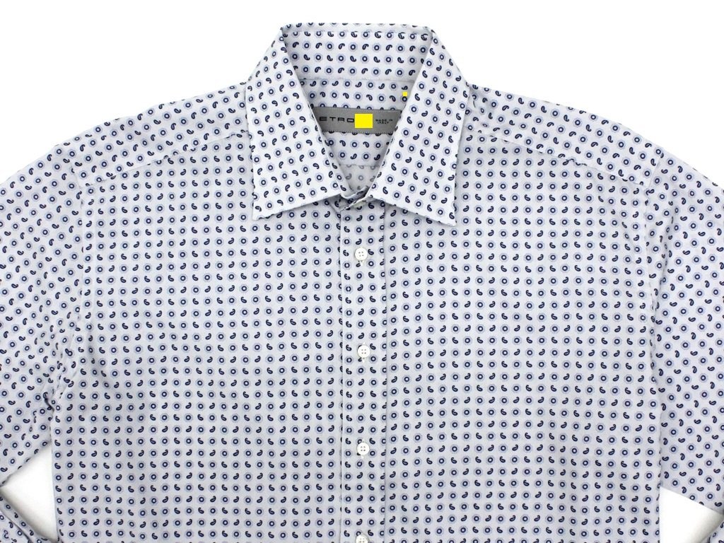 6万新品◇42=L～XL【ETRO】エトロ ペイズリー×フラワー柄コットンシャツ白