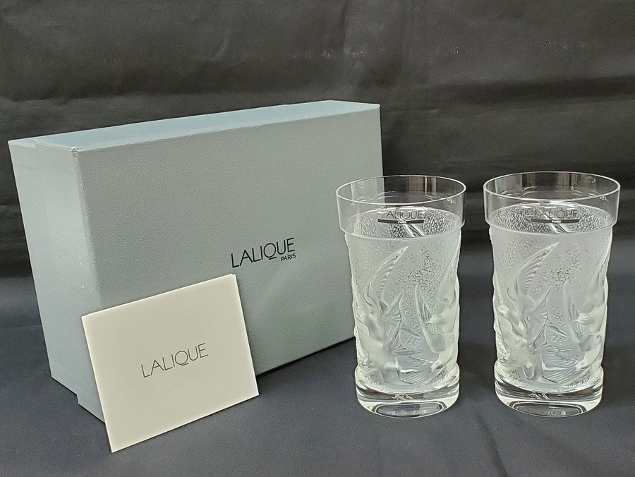 1000円スタート ペアグラス LALIQUE ラリック イロンデル タンブラー Lサイズ 燕 ツバメ 鳥 バード 箱付き 食器 8 Y201