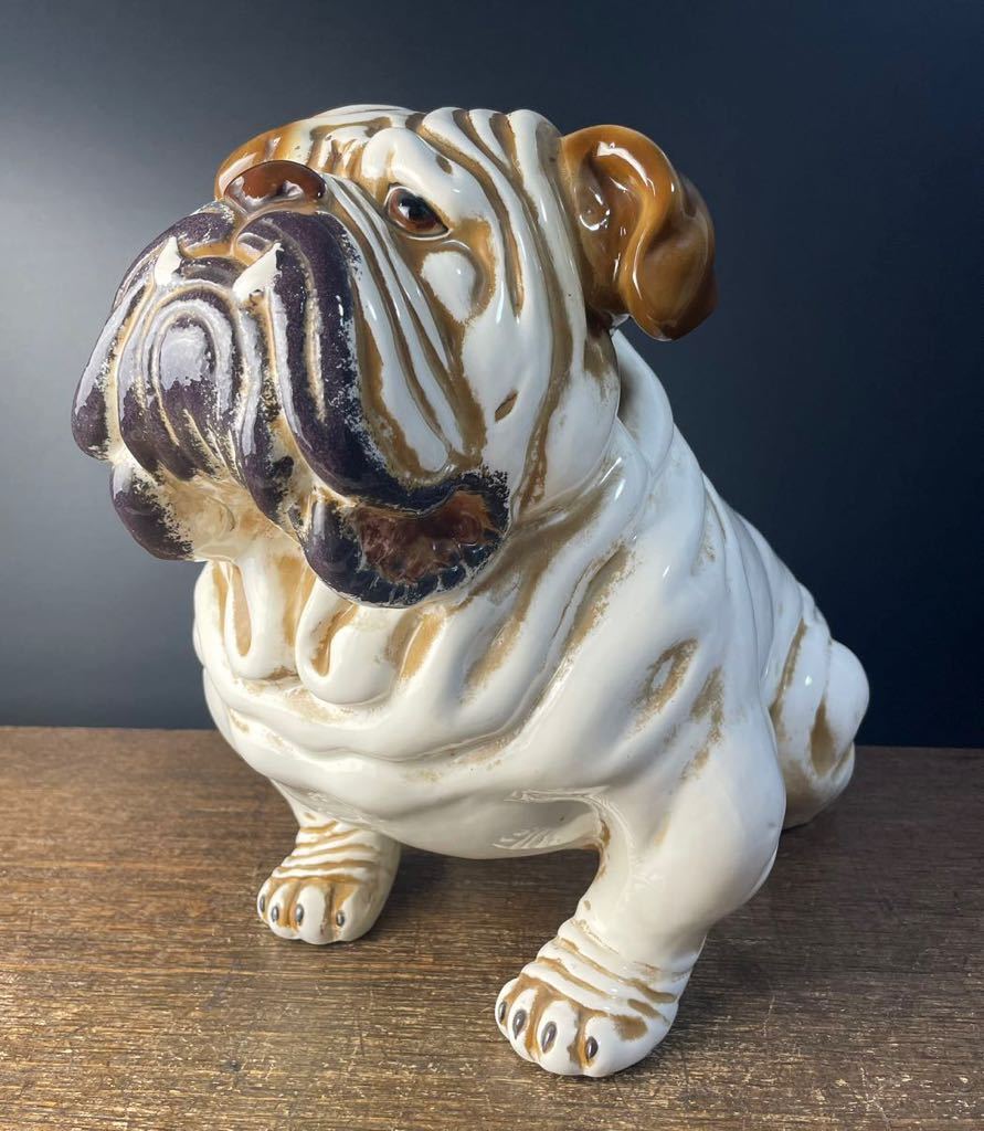陶器置物 犬 陶器製 ブルドッグ 犬 置物 等身大 オブジェ いぬ 陶器