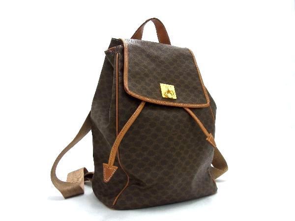 CELINE セリーヌ ボストンバッグ マカダム柄 PVC レザー ブラウンx
