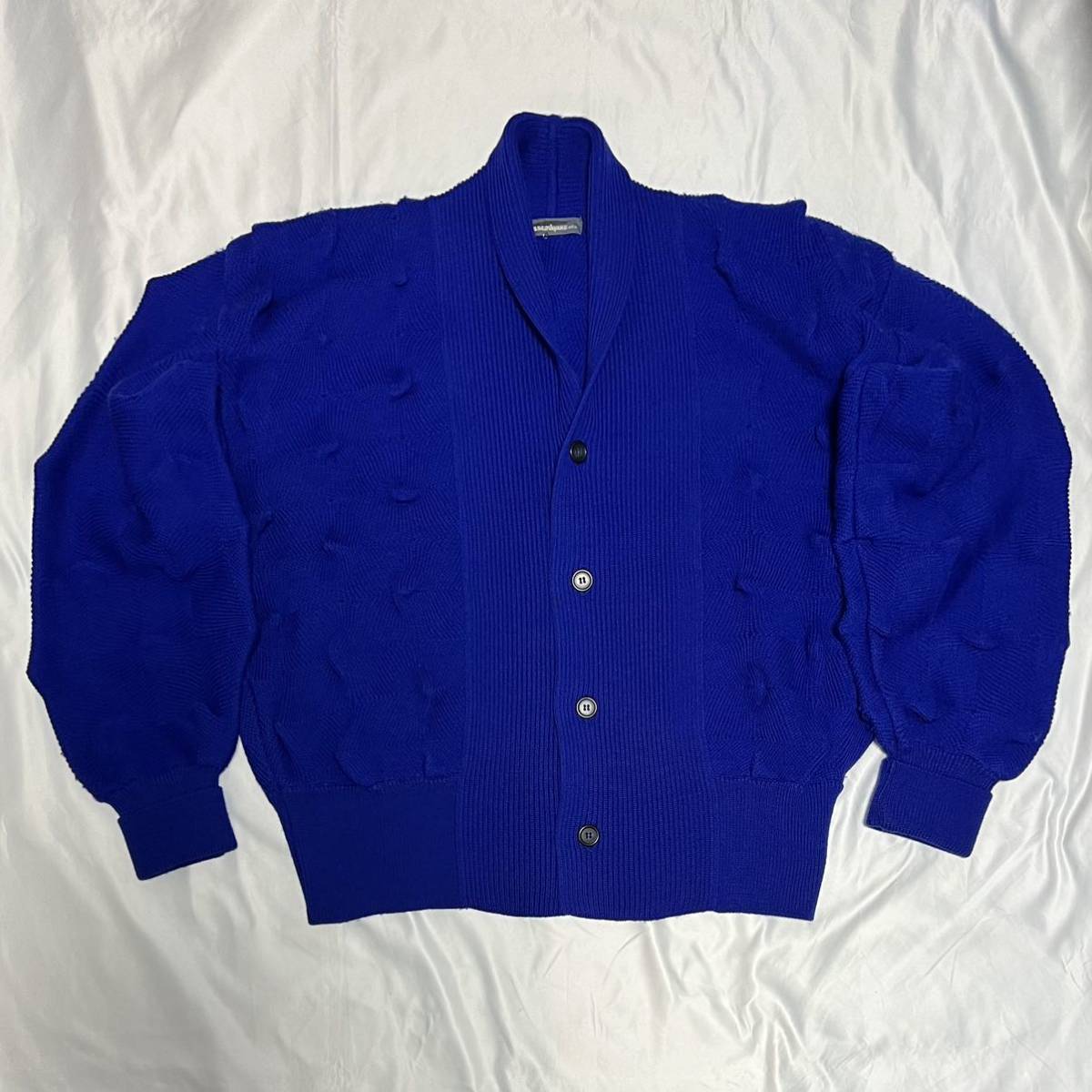 80s ISSEY MIYAKE MEN カーディガン 3D ニット ウール ブルー 筆タグ 