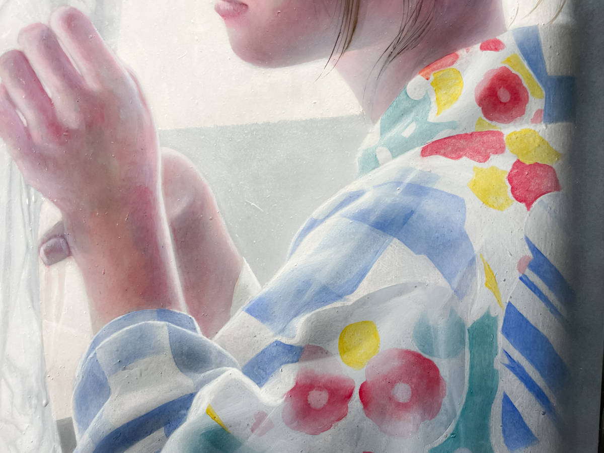 真作☆M8号☆茅原佳介 油彩 写実絵画 「夏枯れ」◇リアリズム 女性画