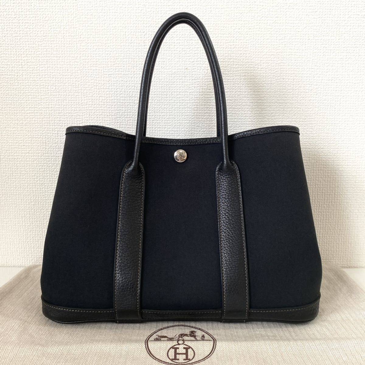 1円 エルメス ガーデンパーティ TPM ブラック キャンバス トートバッグ HERMES □O刻印 ガーデンパーティー 黒 ハンドバッグ 