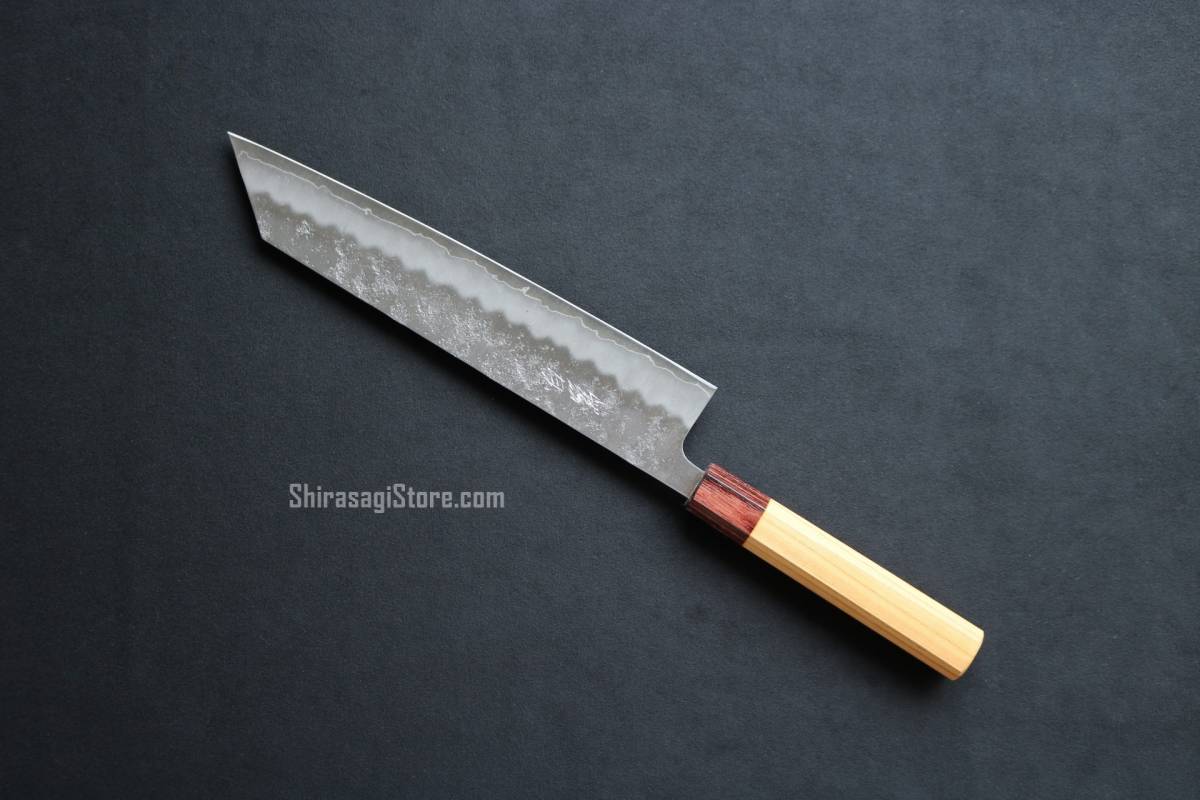 切付 牛刀 包丁 白鷺 銀三鋼 梨地 ケヤキ八角柄 240mmの入札履歴  