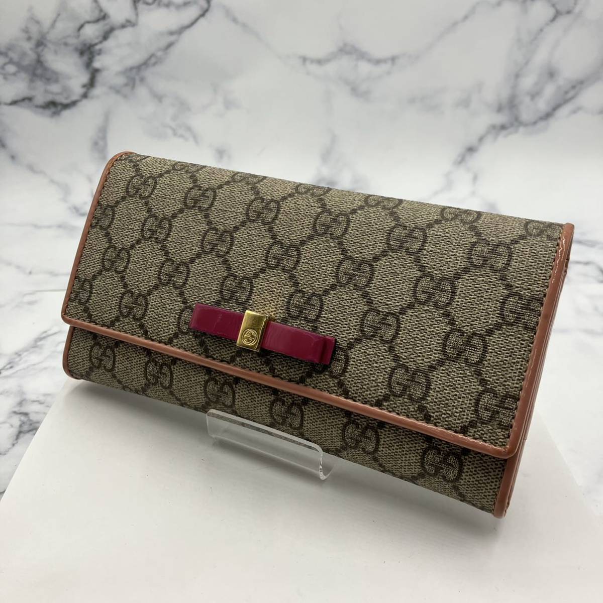 ◆【売り切り】美品！GUCCI グッチ 長財布 GGスプリーム リボンモチーフ レディース 388679 0959 