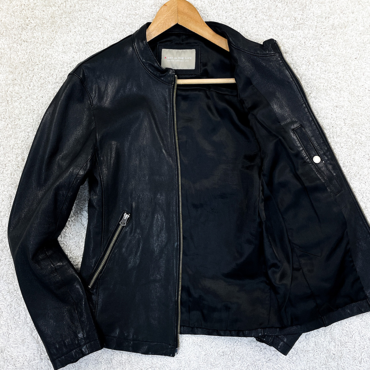 赤字超特価，限定SALE UNITED ARROWS/A Day in the Life ゴートスキン 山羊革 やぎ革 レザーシングルライダース ジャケット 黒/ブラック L アローズ(Lサイズ)｜売買されたオークション情報、yahooの商品情報をアーカイブ公開 Lサイズ
