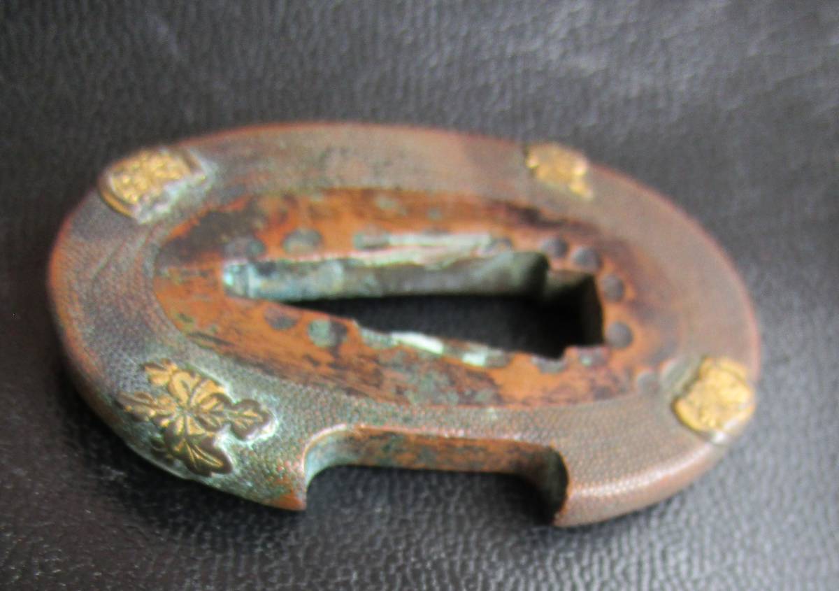 短刀鍔　分銅形　鍔　鐔　象嵌　木瓜　刀装具　時代　日本刀　居合　 アンティーク 短刀鍔 分銅形 鍔 鐔 象嵌 木瓜 刀装具 時代 日本刀 居合 アンティーク