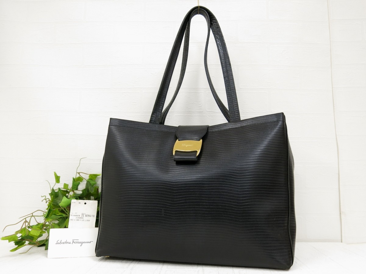 Ferragamo Salvatore フェラガモ ヴァラリボン レザー - ブラック 