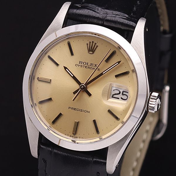 1円 稼働 美品 ロレックス 手巻き 6694 オイスターデイト プレシジョン ゴールド系文字盤 メンズ腕時計 0009020YSD