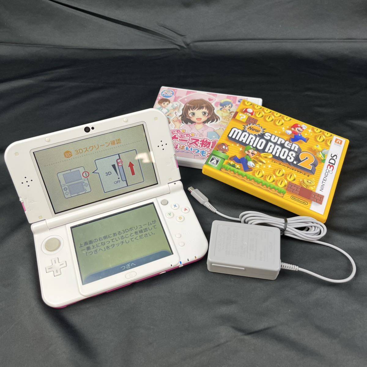 new NINTENDO 3DS LL ピンク/ホワイト ソフト2本付き スーパーマリオ 
