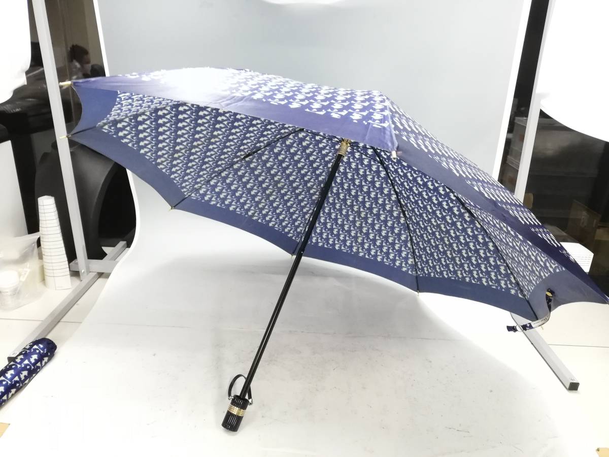 I7-183 Dior/ディオール 折り畳み雨傘 トロッター柄 ブルー 60㎝(直径
