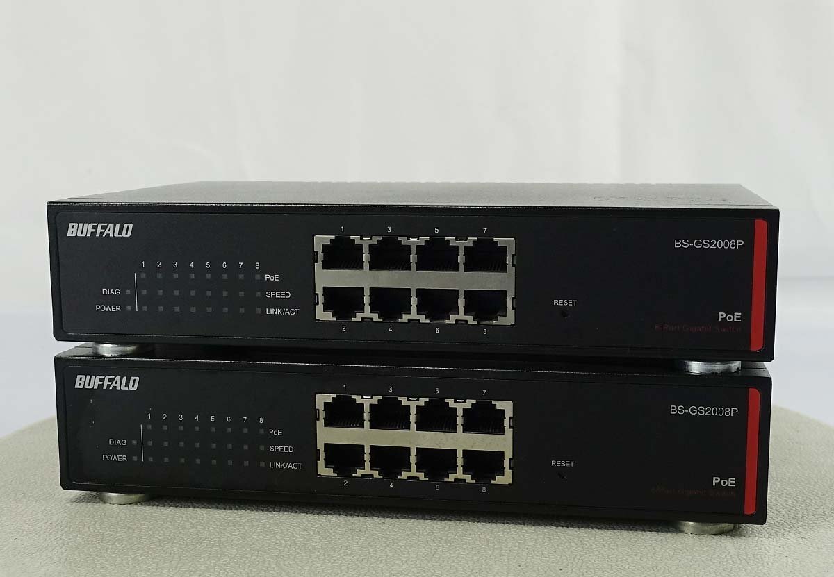 2台セット AC付 BUFFALO BS-GS2008P L2 PoE対応 Gigaスマートスイッチ 8ポート Switch バッファロー イーサネット ネットワーク S091208