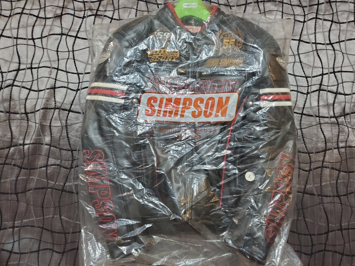 【Lサイズ】シンプソン　レザージャケット　Lサイズ　PUレザー　三点パッド インナー付き バイク ライディング ライダース　SIMPSON